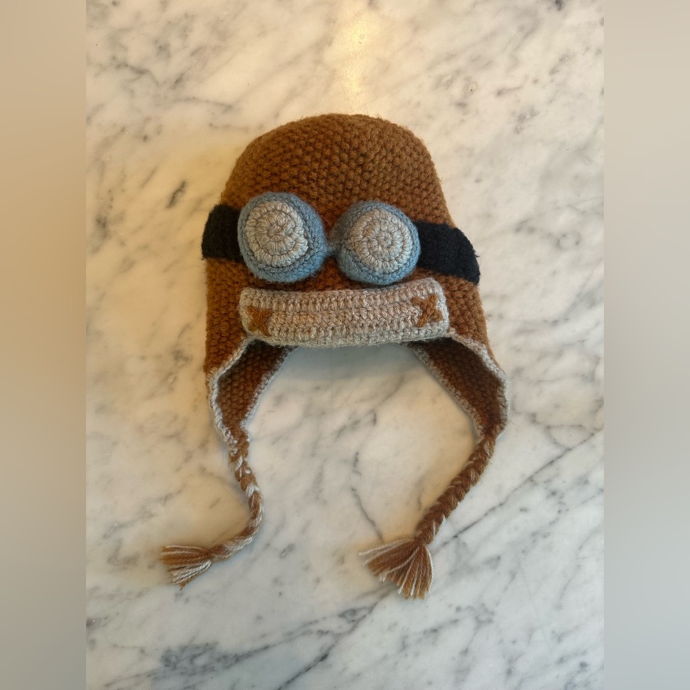 Handmade Toddler Aviator Crochet Hat - Brown & Gray Alpaca Wool